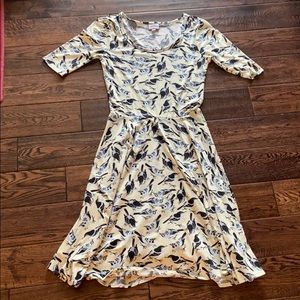 Soft cotton mid length dress with birds